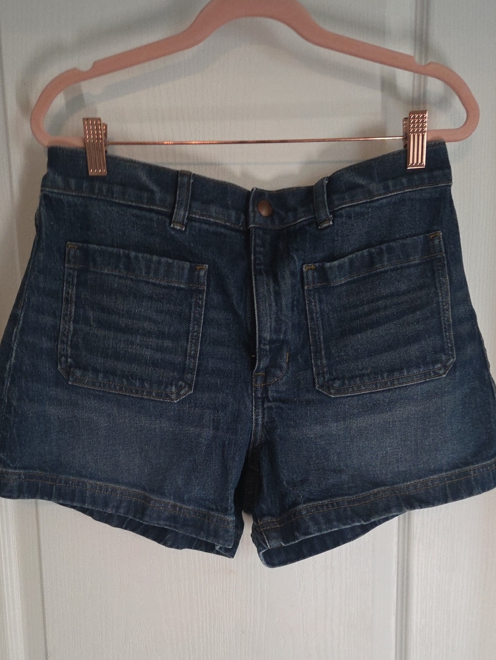Madewell Dark Blue Emmett Denim Patch-Pocket Snap Shorts